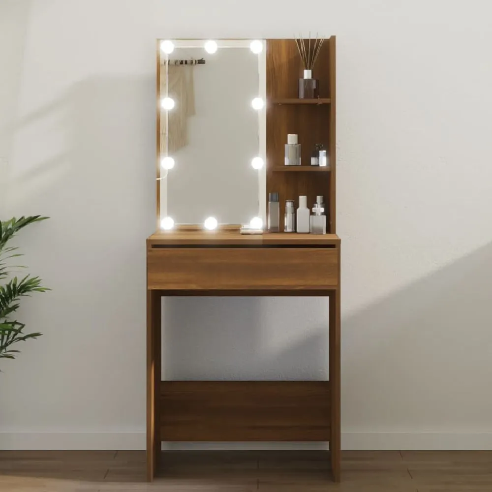 Amherst Dressing Table with LED Lights - Brown Oak, Engineered Wood