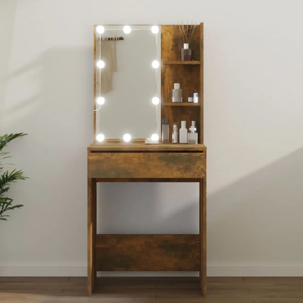 Amherst Dressing Table with LED Lights - Smoked Oak