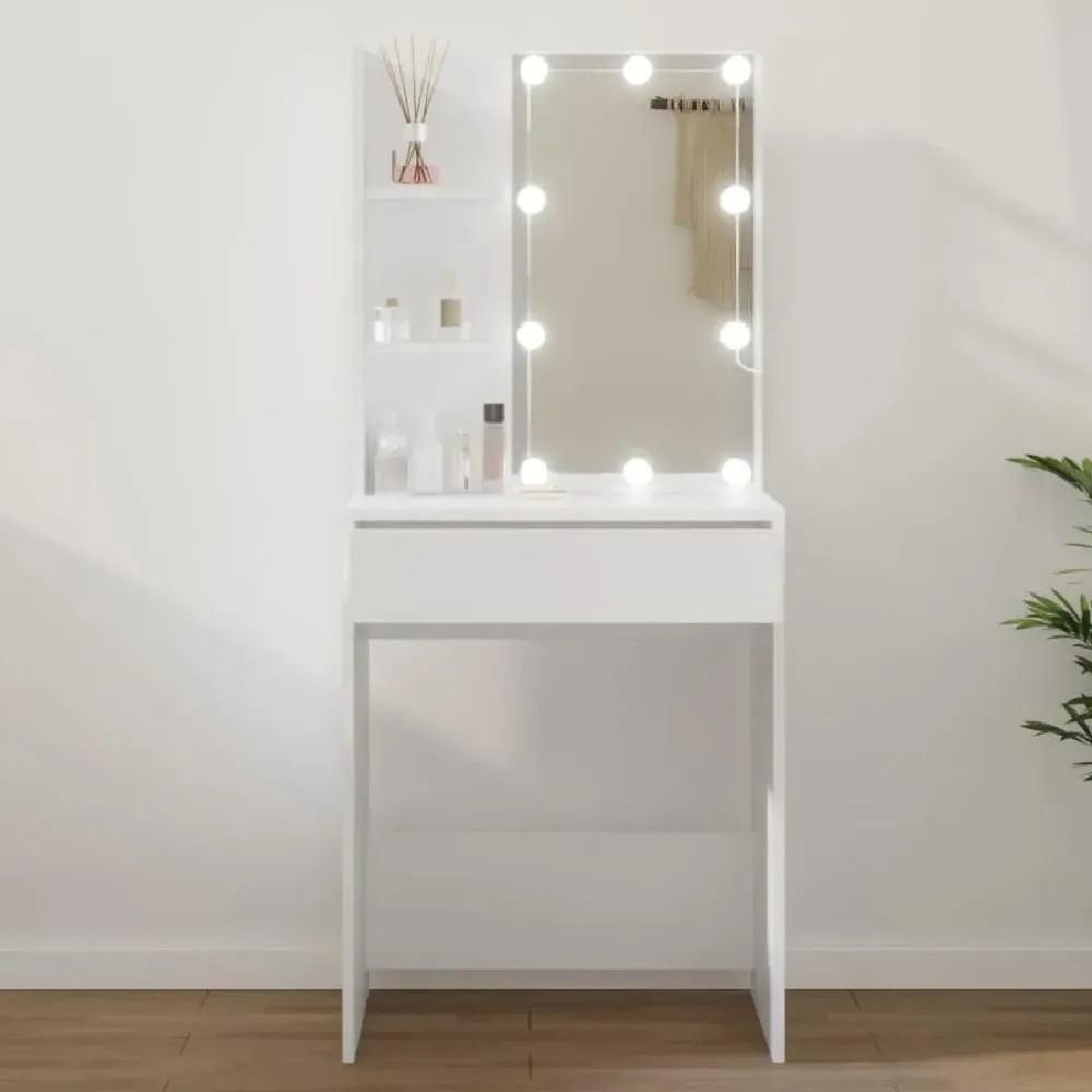 Amherst Dressing Table with LED Lights - White, Engineered Wood