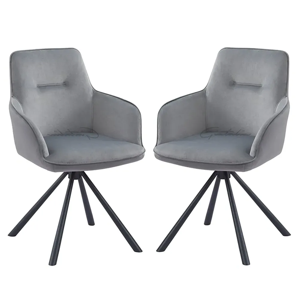 Amherst Velvet Swivel Dining Chairs with Black Legs - Grey image