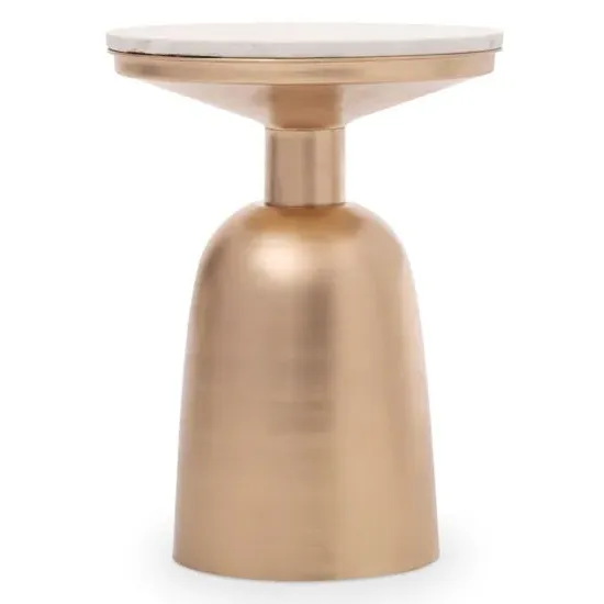 Amiga Round Side Table with Gold Base - White, Marble image