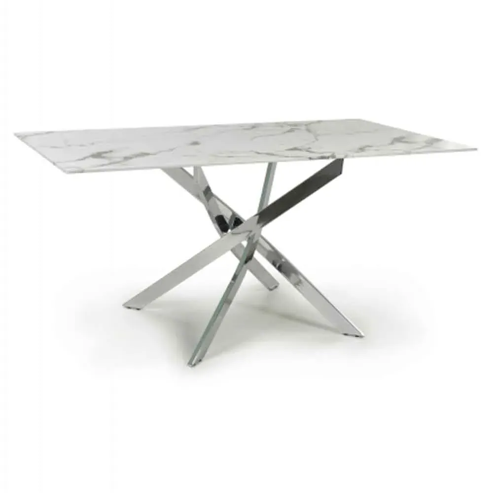 Amityville Marble Effect Dining Table with Chrome Legs - White product
