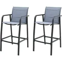 Ammy Bar Chairs with Steel Frame - Grey, Textilene