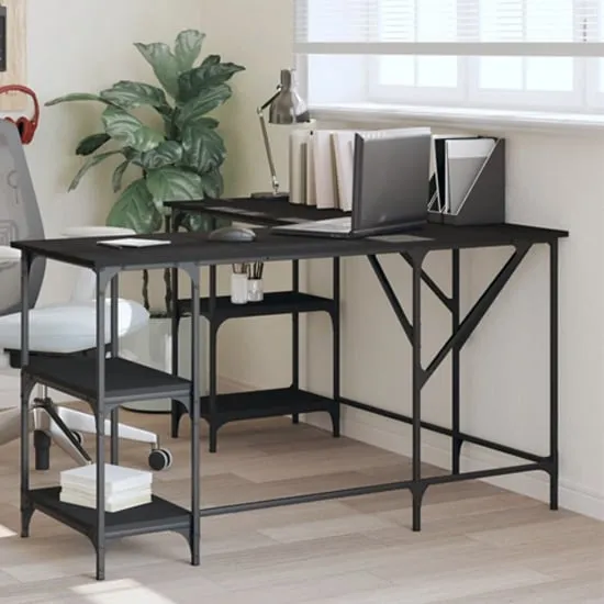 Ampthill L-Shaped Corner Desk with Storage - Black