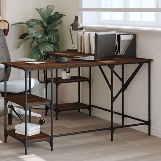 Ampthill L-Shaped Corner Desk with Storage - Brown Oak