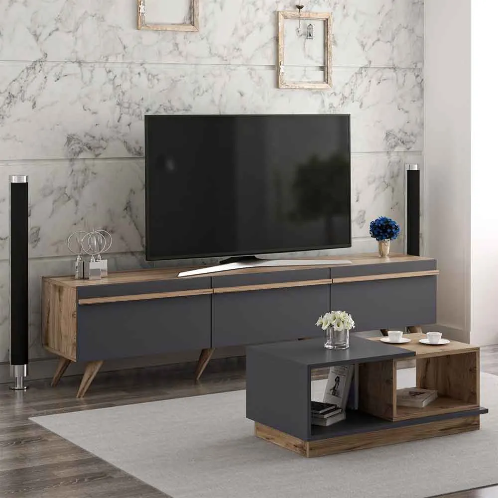 Amsterdam TV Stand and Coffee Table Set - Anthracite, Melamine product