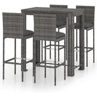 Amy Large Bar Table with 4 Audriana Chairs - Grey, Rattan