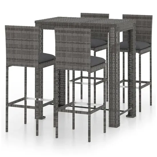 Amy Large Bar Table with 4 Audriana Chairs - Grey, Rattan