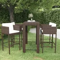 Amy Large Bar Table with 4 Avyanna Chairs - Brown, PE Rattan