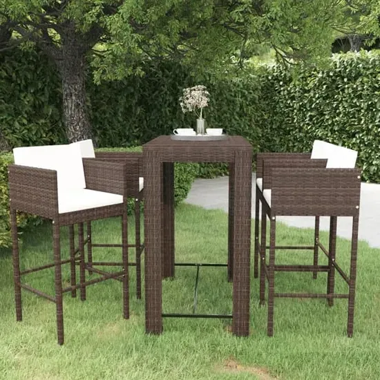 Amy Large Bar Table with 4 Avyanna Chairs - Brown, PE Rattan