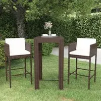 Amy Small Bar Table with 2 Avyanna Chairs - Brown, PE Rattan
