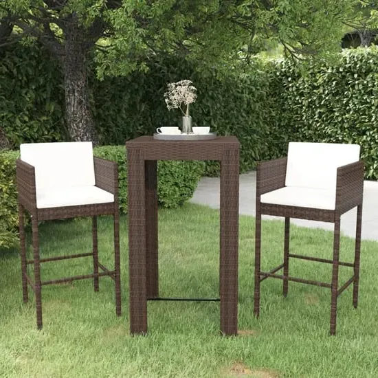 Amy Small Bar Table with 2 Avyanna Chairs - Brown, PE Rattan image