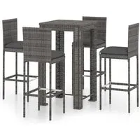 Amy Small Bar Table with 4 Audriana Chairs - Grey, Rattan