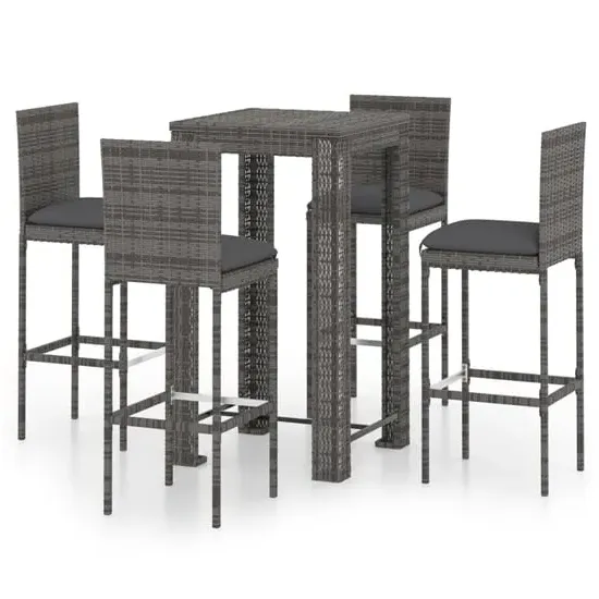 Amy Small Bar Table with 4 Audriana Chairs - Grey, Rattan image