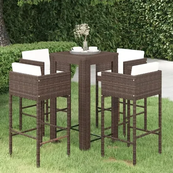 Amy Small Bar Table with 4 Avyanna Chairs - Brown, PE Rattan