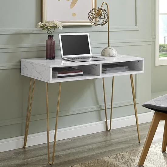 Anaheim Laptop Desk with Storage - White, Wood