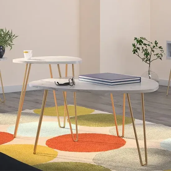 Anaheim Nest of 2 Tables - White Marble Effect