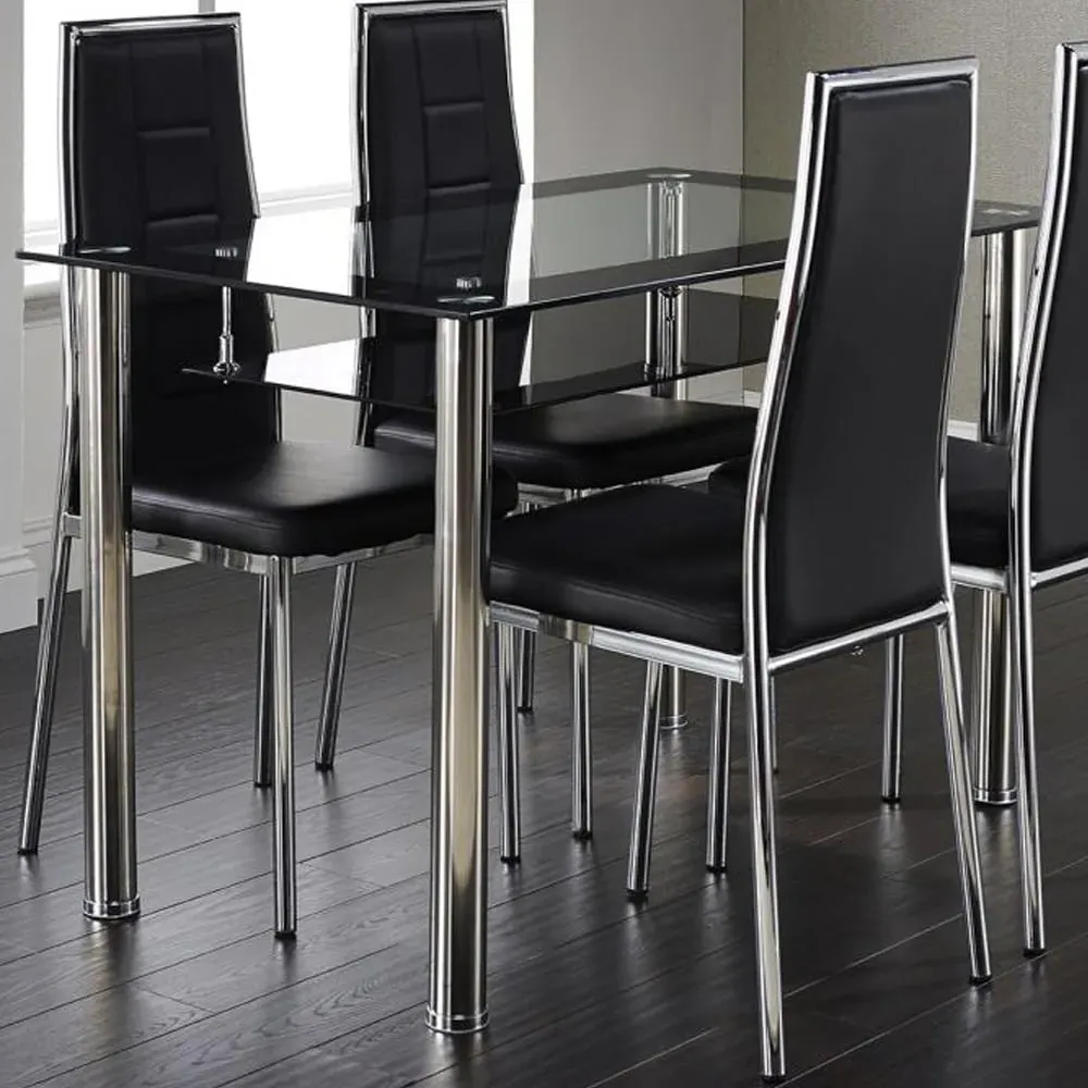 Anaheim Rectangular Glass Dining Table - Clear, Chrome