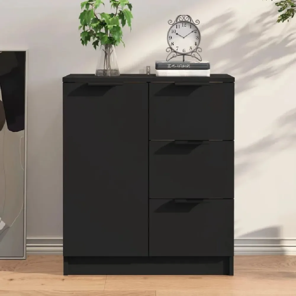 Anaheim Sideboard with 1 Door 3 Drawers - Black, Engineered Wood