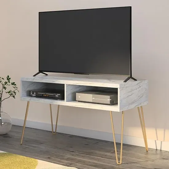 Anaheim TV Stand with Storage - White, Wood