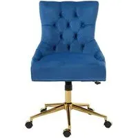 Anatolia Office Chair with Gold Base - Blue, Velvet