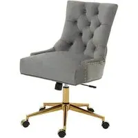 Anatolia Office Chair with Gold Base - Grey, Velvet