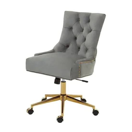 Anatolia Office Chair with Gold Base - Grey, Velvet