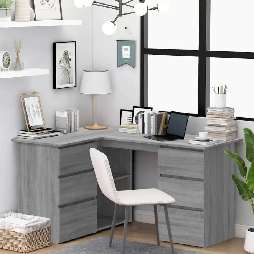 Andover Corner Laptop Desk with 4 Drawers - Grey