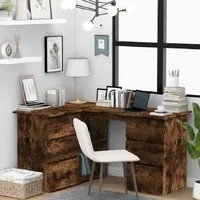 Andover Corner Laptop Desk with 4 Drawers - Smoked Oak