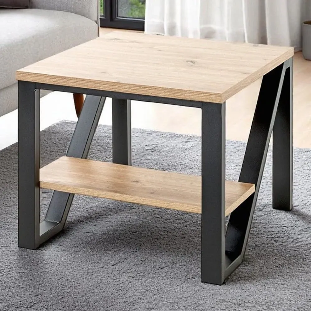 Andover Wooden End Table - Oak, Black image