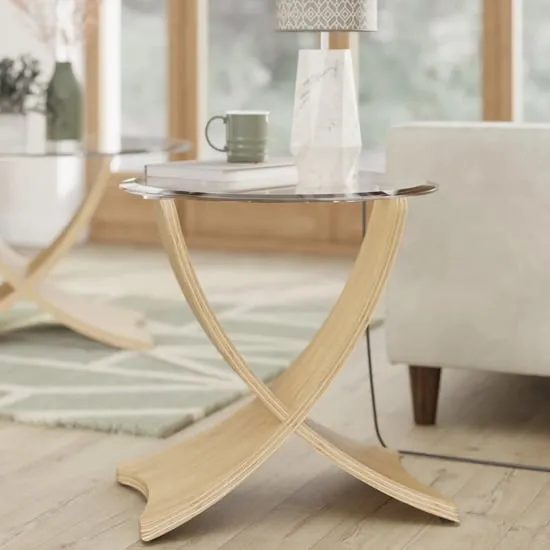 Anfossi Round Lamp Table - Clear Glass, Oak product