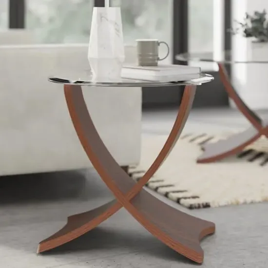 Anfossi Round Lamp Table - Clear Glass, Walnut