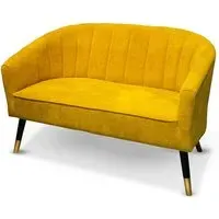 Angina 2-Seater Sofa with Wooden Legs - Yellow, Fabric