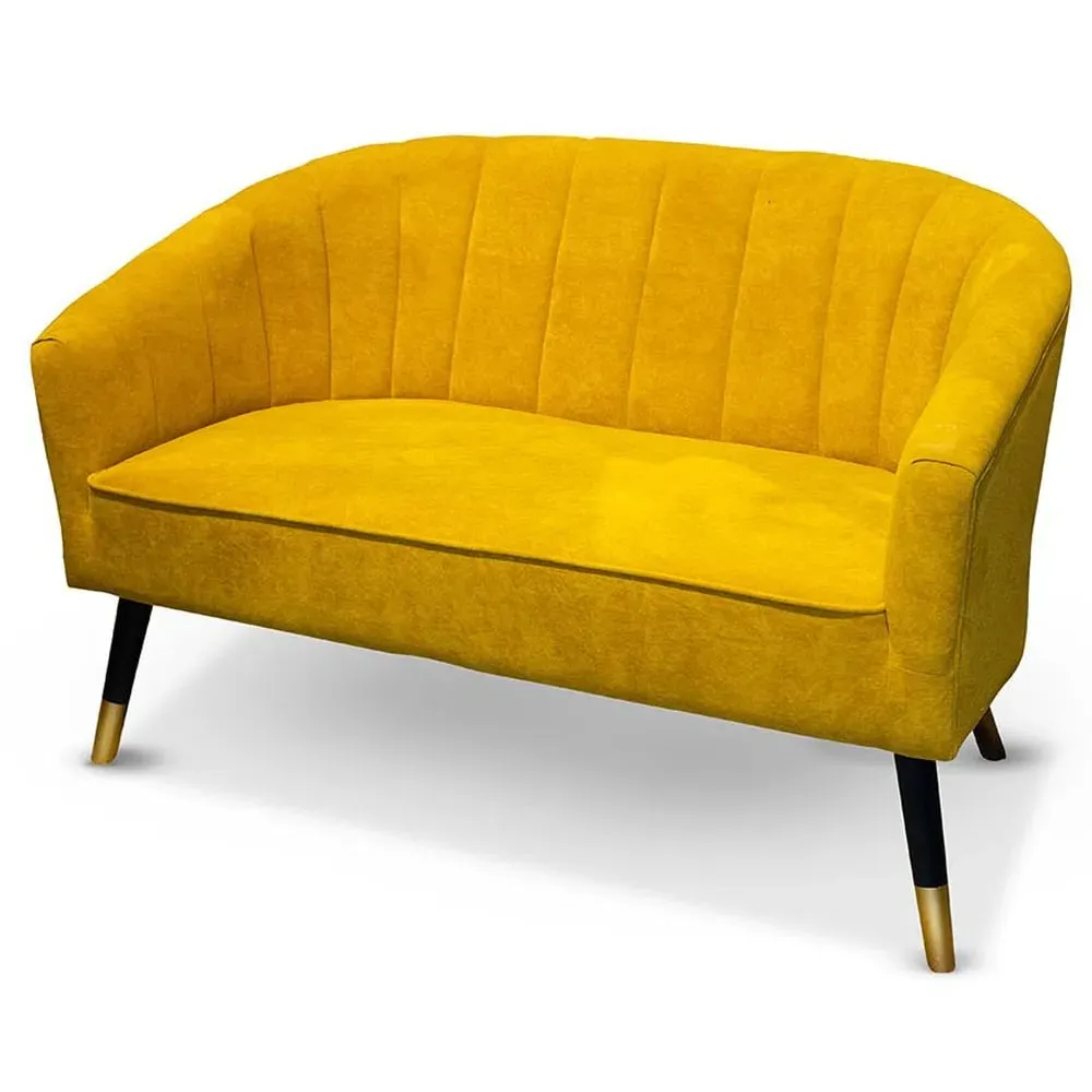 Angina 2-Seater Sofa with Wooden Legs - Yellow, Fabric