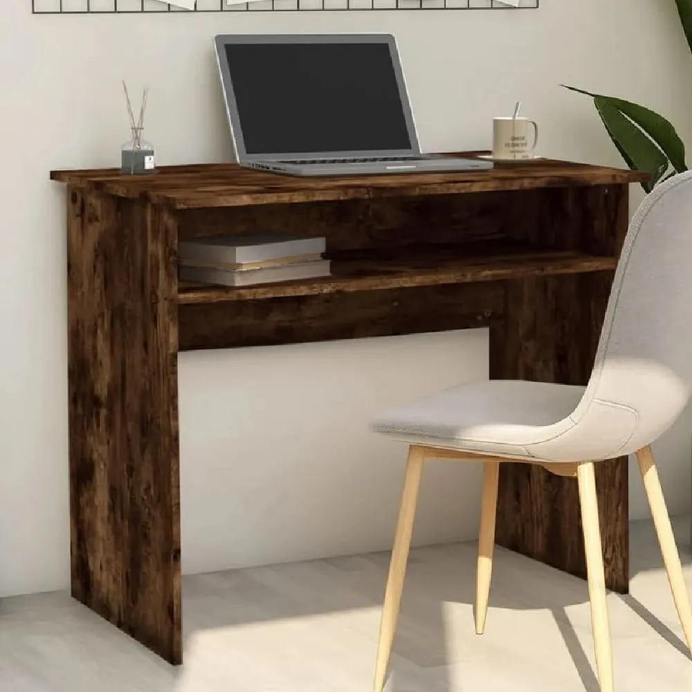 Angleton Laptop Desk with Shelf - Smoked Oak, Engineered Wood