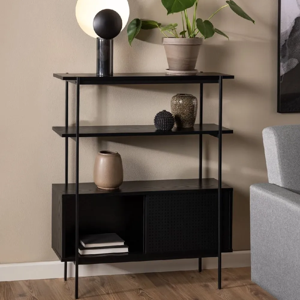 Angus Bookcase with Sliding Doors - Black