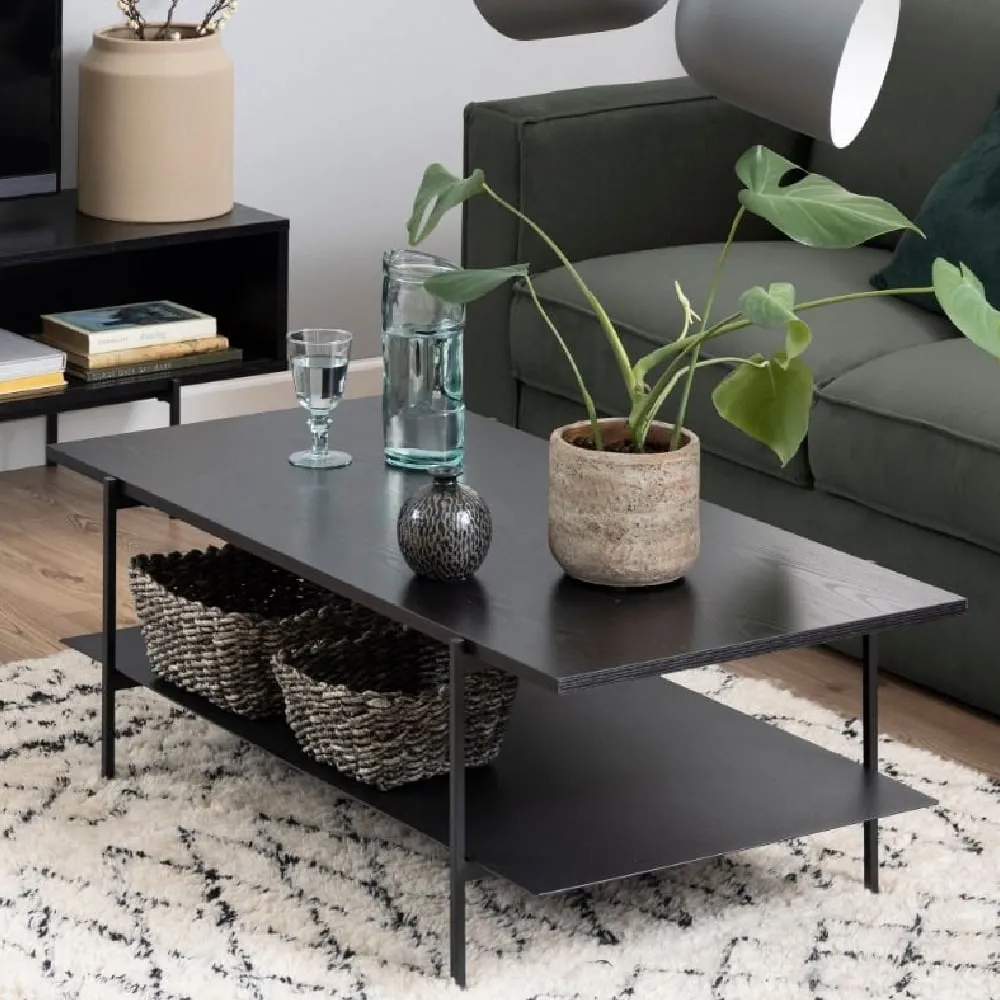 Angus Coffee Table with Undershelf - Black