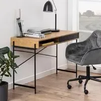 Angus Laptop Desk with Sliding Door - Oak, Black