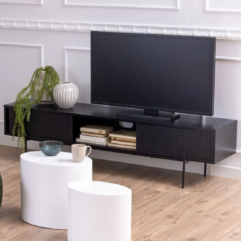 Angus TV Stand with Sliding Doors - Black