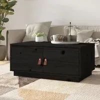 Anicet Coffee Table with 2 Doors - Black, Pinewood
