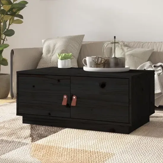 Anicet Coffee Table with 2 Doors - Black, Pinewood
