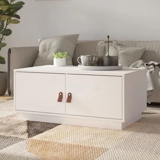Anicet Coffee Table with 2 Doors - White, Pinewood