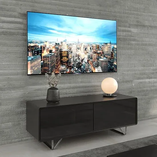 Anjo TV Stand with Glass Doors - Black, MDF