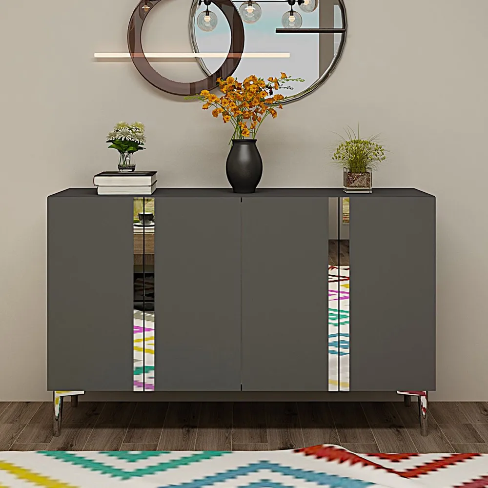 Anka 4-Door Sideboard - Anthracite, Silver, Melamine product