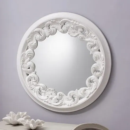 Anna Round Wall Mirror Ornate Frame - White product
