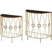 Annie Curved Glass Set of 2 Console Tables - Gold, Glass