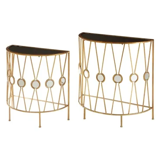 Annie Curved Glass Set of 2 Console Tables - Gold, Glass image