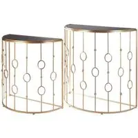 Annie Glass Set of 2 Console Tables with Art Deco Frame - Gold