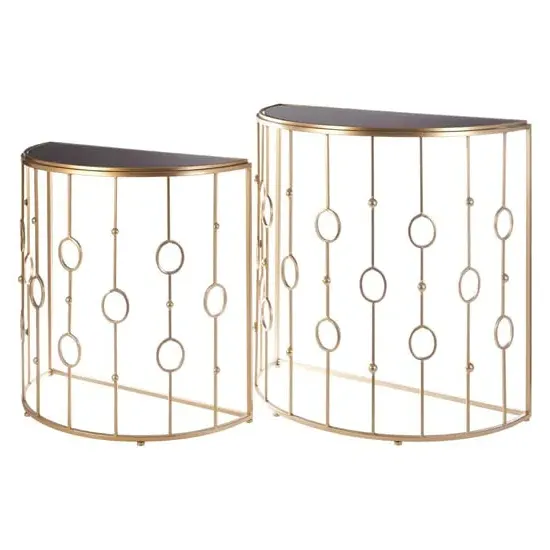 Annie Glass Set of 2 Console Tables with Art Deco Frame - Gold