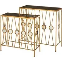 Annie Rectangular Glass Set of 2 Console Tables - Gold, Glass
